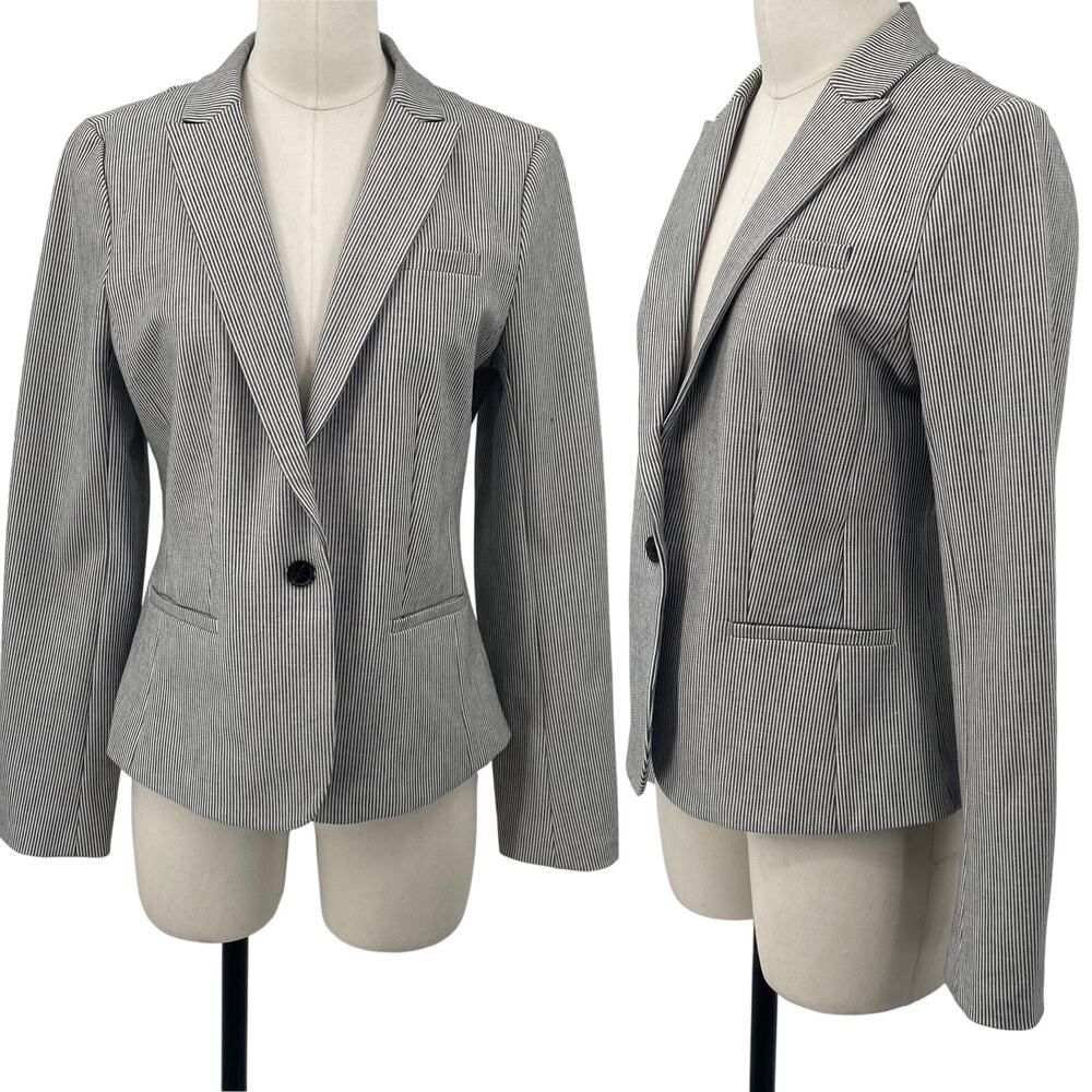 Banana Republic Classic Fit Blazer Striped Pattern Button Front Gray White 6